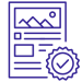 A blue line drawing of a content document with an approved tick