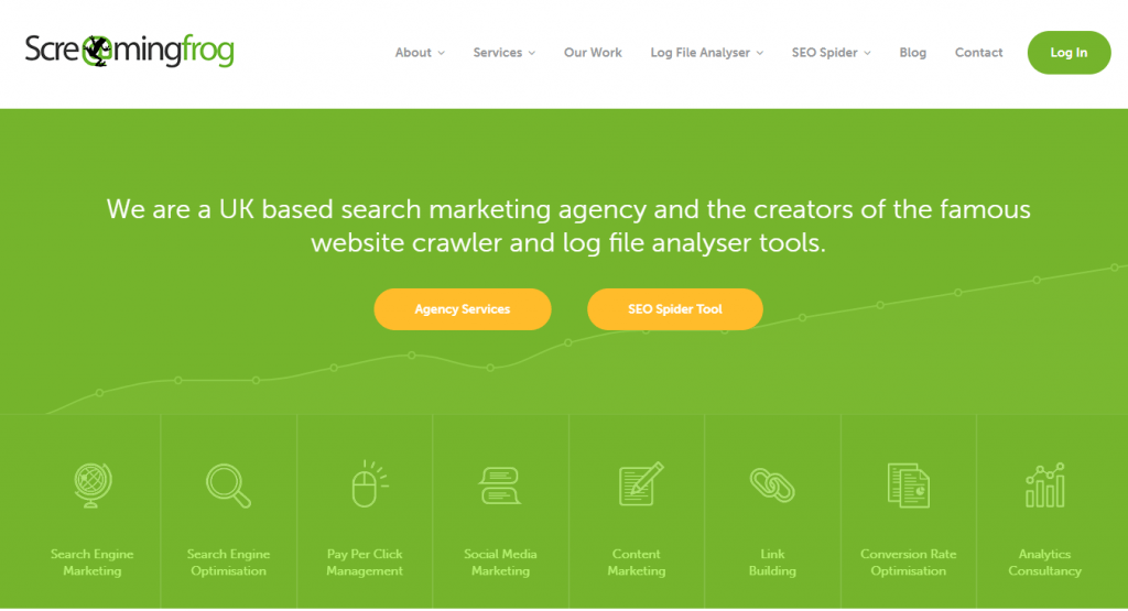 screenshot of screaming frog home page