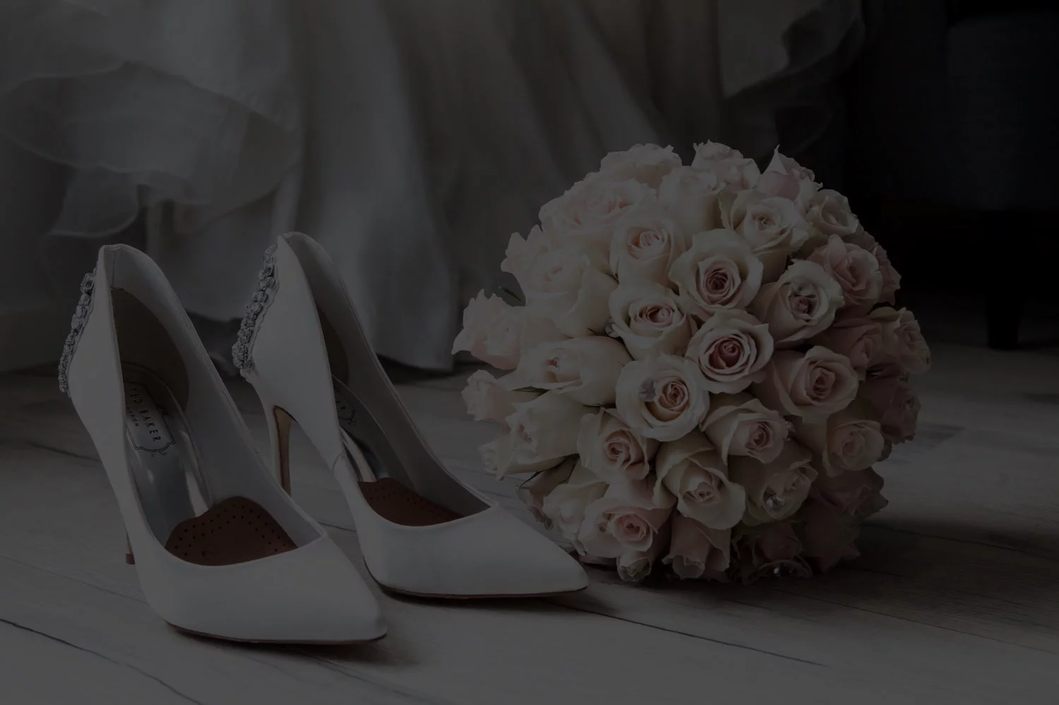 wedding shoes and bouquet