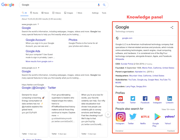 Google knowledge panel