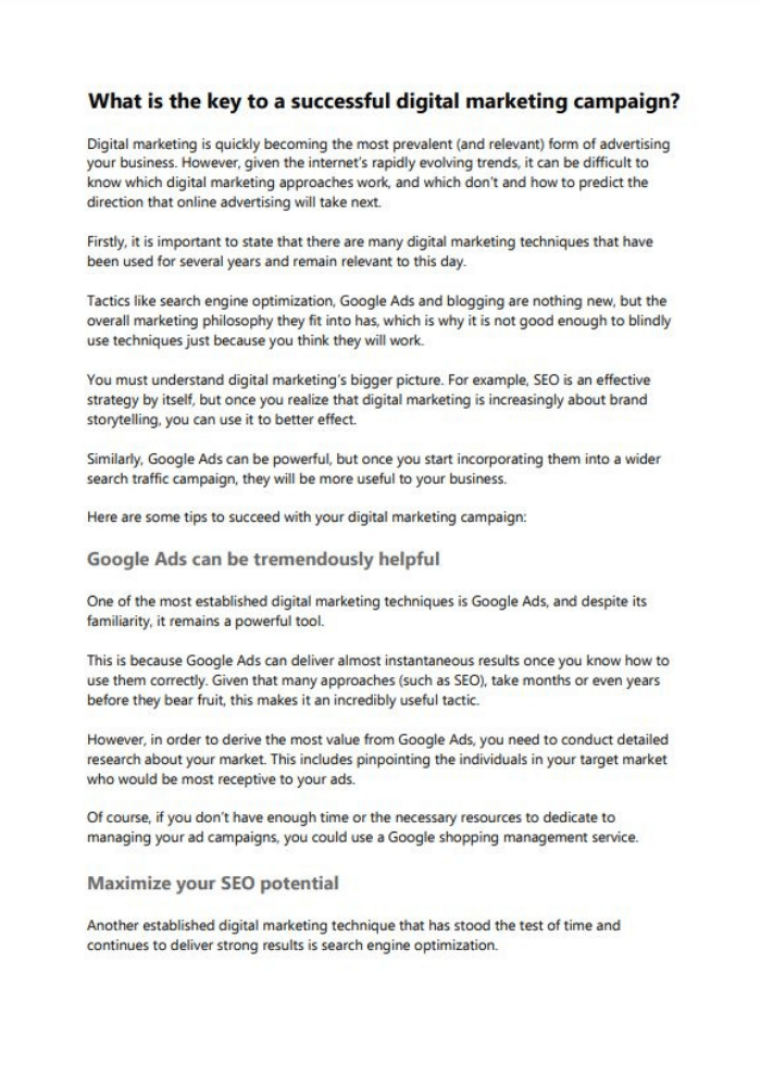 Content Writing Example -