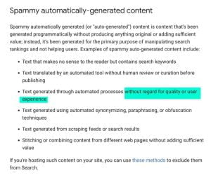 Google Website Guidelines - Spammy Automatically-generated content