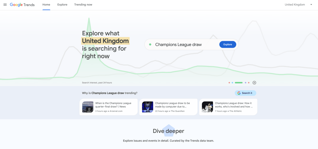 Google trends homepage screenshot