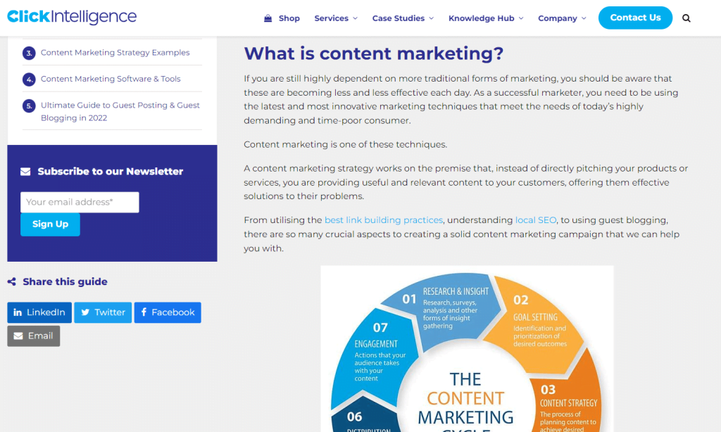 Improve your content page, page content marketing example 