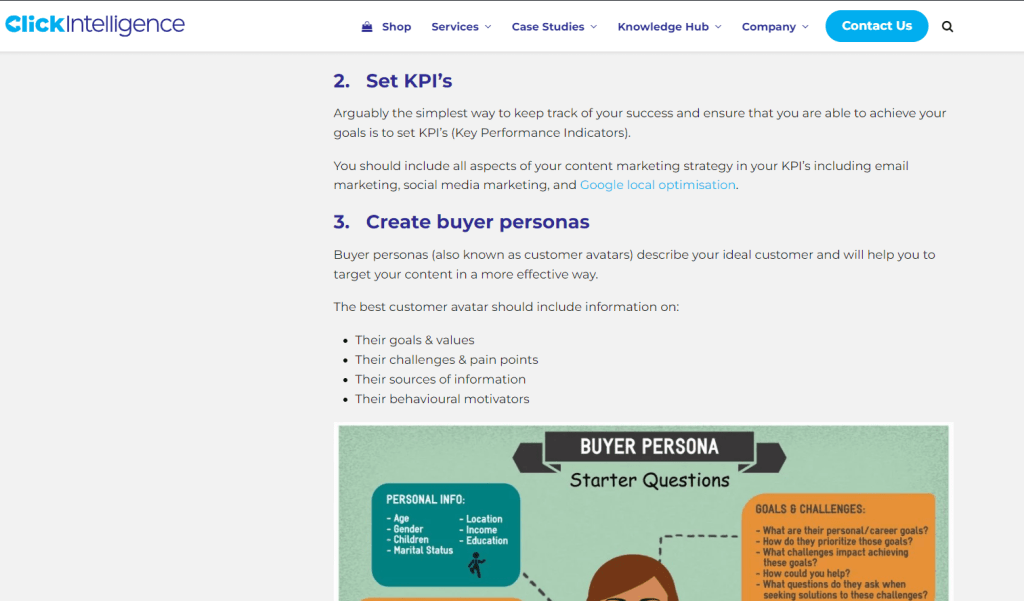 Improve your content page, bullet point page example