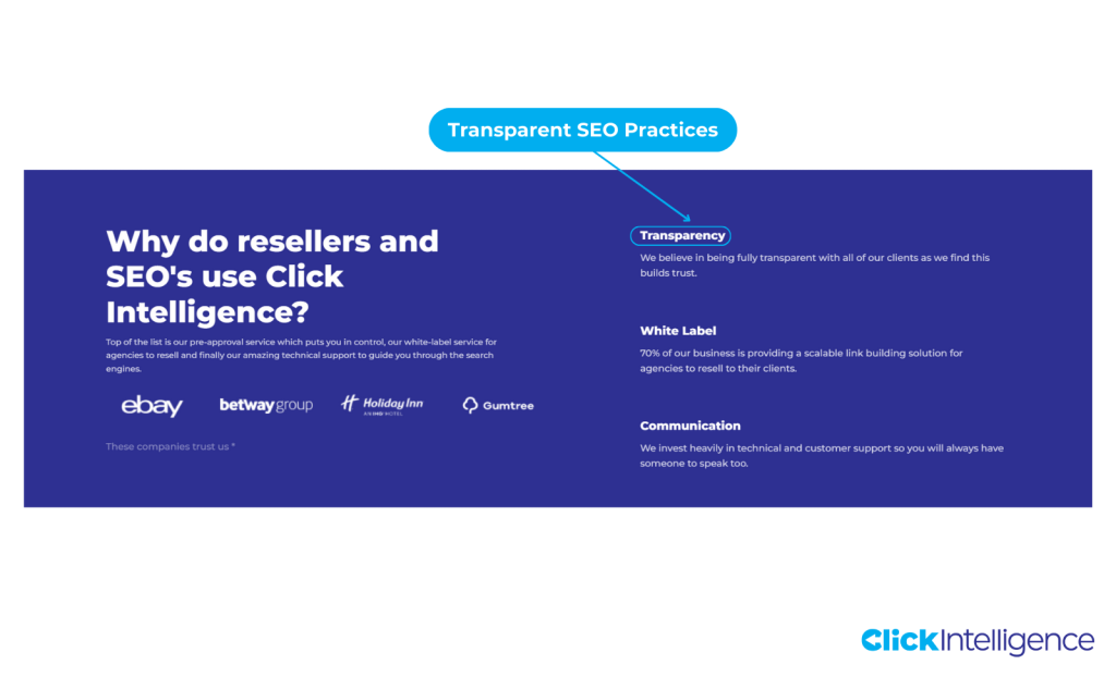 Click Intelligence Transparency APP screenshot with transparency annoation
